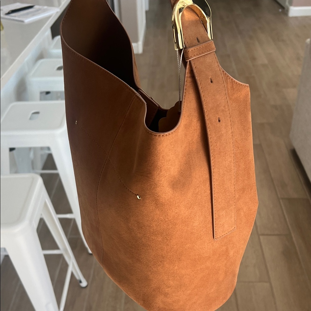 H&M Tan Suede Hobo Bag with Gold Accent